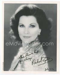 7c196 DEBRA PAGET signed 8x10 REPRO still '80s head & shoulders portrait in cool shimmering outfit!