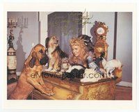 7c205 DONNA DOUGLAS signed color 8x10 REPRO still '00s seated at desk with all her critters!