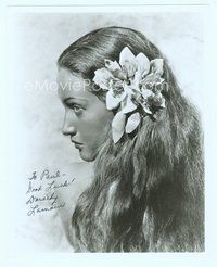 7c207 DOROTHY LAMOUR signed 8x10 REPRO still '80s great profile portrait with a flower in her hair!