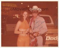 7c189 CLAYTON MOORE signed color 8x10 REPRO still '76 in Lone Ranger outfit by pretty woman!