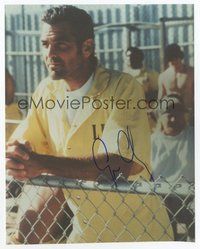 7c223 GEORGE CLOONEY signed color 8x10 REPRO still '01 great close up wearing prison jumpsuit!