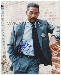 7c279 MORGAN FREEMAN signed color 8x10 REPRO still '00s close portrait wearing police outfit!