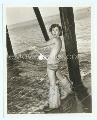 7c034 DEBBIE REYNOLDS signed deluxe 8x10 still '50s fishing under pier in sexy skimpy outfit!