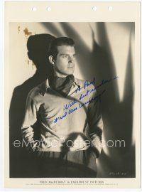 7c056 FRED MACMURRAY signed key book still '36 young standing portrait with hands in pockets!