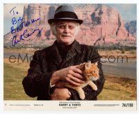 7c006 ART CARNEY signed 8x10 mini LC #6 '74 close portrait holding cat from Harry & Tonto!