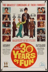 7d010 30 YEARS OF FUN 1sh '63 Charlie Chaplin, Buster Keaton, Laurel & Hardy, Harry Langdon!