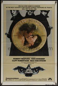 7d008 3 DAYS OF THE CONDOR 1sh '75 secret agent Robert Redford & Faye Dunaway!