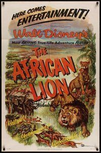 7d021 AFRICAN LION 1sh '55 Walt Disney jungle safari documentary, cool artwork!