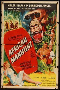 7d022 AFRICAN MANHUNT 1sh '54 in the forbidden jungle where no white man dared go!