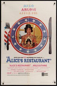 7d028 ALICE'S RESTAURANT 1sh '69 Arlo Guthrie, musical comedy directed by Arthur Penn!