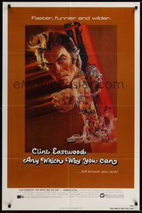 7d043 ANY WHICH WAY YOU CAN 1sh '80 cool artwork of Clint Eastwood & Clyde by Bob Peak!