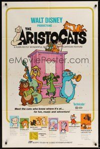 7d046 ARISTOCATS 1sh R73 Walt Disney feline jazz musical cartoon, great colorful artwork!