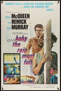 7d054 BABY THE RAIN MUST FALL 1sh '65 Steve McQueen gets in trouble & gets under Lee Remick's skin!