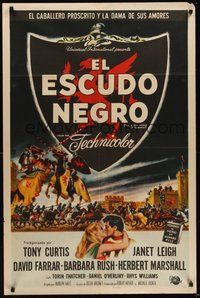 7d086 BLACK SHIELD OF FALWORTH Spanish/U.S. 1sh '54 art of Tony Curtis & Janet Leigh by Reynold Brown!