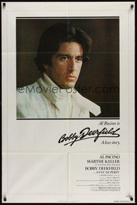7d103 BOBBY DEERFIELD 1sh '77 close up of F1 race car driver Al Pacino, directed by Sydney Pollack!