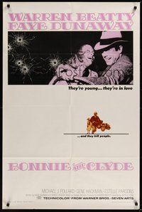 7d106 BONNIE & CLYDE 1sh '67 notorious crime duo Warren Beatty & Faye Dunaway!
