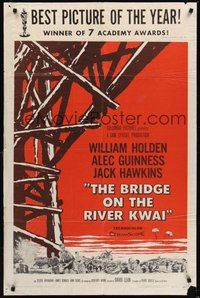 7d115 BRIDGE ON THE RIVER KWAI pre-awards style A 1sh '58 Holden & Guinness, David Lean classic!