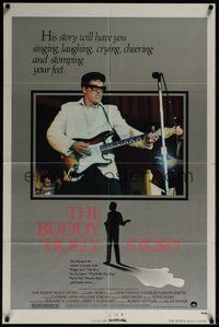 7d122 BUDDY HOLLY STORY 1sh '78 great image of Gary Busey performing on stage with guitar!
