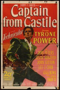 7d133 CAPTAIN FROM CASTILE 1sh '47 really cool artwork of Tyrone Power with sword!