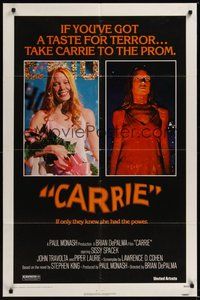 7d138 CARRIE 1sh '76 Stephen King, Sissy Spacek before and after her bloodbath at the prom!