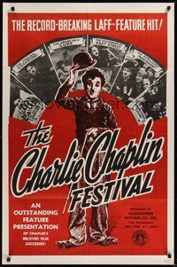 7d143 CHARLIE CHAPLIN FESTIVAL 1sh R1960s a record-breaking laff-feature hit, great images!