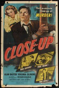 7d161 CLOSE-UP 1sh '48 Alan Baxter, Virginia Gilmore, thrill-a-minute film noir!