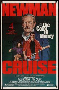 7d167 COLOR OF MONEY video 1sh '86 Robert Tanenbaum artwork of Paul Newman & Tom Cruise!