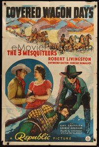 7d180 COVERED WAGON DAYS 1sh '40 Three Mesquiteers, Robert Livingston, cool western art!