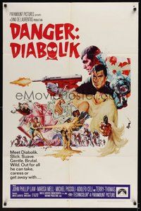 7d195 DANGER: DIABOLIK 1sh '68 Mario Bava, John Phillip Law & sexy Marisa Mell!