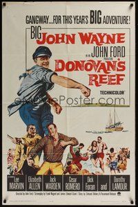 7d236 DONOVAN'S REEF 1sh '63 John Ford, great art of punching sailor John Wayne & Lee Marvin!