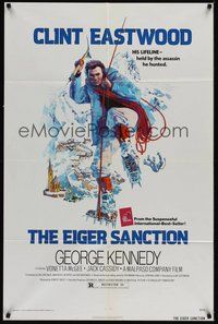 7d249 EIGER SANCTION 1sh '75 Clint Eastwood's lifeline was held by the assassin he hunted!