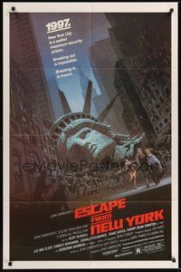 7d258 ESCAPE FROM NEW YORK 1sh '81 John Carpenter, art of decapitated Lady Liberty by Barry E. Jackson!