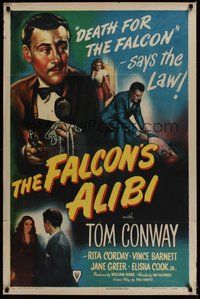 7d270 FALCON'S ALIBI style A 1sh '46 detective Tom Conway as The Falcon, Rita Corday!