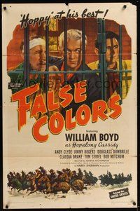 7d271 FALSE COLORS style A 1sh '43 William Boyd as Hopalong Cassidy behind bars!