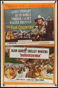 7d276 FAR COUNTRY/SASKATCHEWAN 1sh '62 James Stewart, Alan Ladd, cool western artwork!