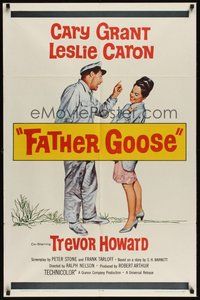 7d278 FATHER GOOSE 1sh '65 art of sea captain Cary Grant yelling at pretty Leslie Caron!