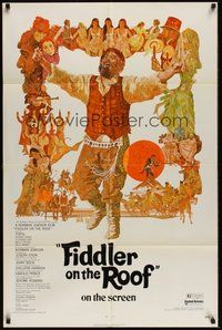 7d283 FIDDLER ON THE ROOF 1sh '71 cool artwork of Topol & cast by Ted CoConis!