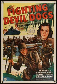 7d287 FIGHTING DEVIL DOGS 1sh '44 Lee Powell, Eleanor Stewart & early Bruce Bennett!