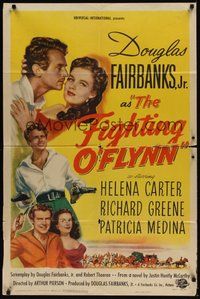 7d289 FIGHTING O'FLYNN 1sh '49 cool art of swashbuckling Douglas Fairbanks, Jr., Helena Carter!