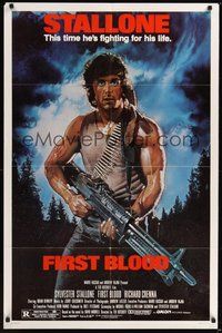 7d294 FIRST BLOOD 1sh '82 artwork of Sylvester Stallone as John Rambo by Drew Struzan!