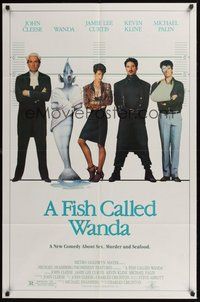 7d295 FISH CALLED WANDA 1sh '88 John Cleese, Jamie Lee Curtis, Kline & Palin in police line up!