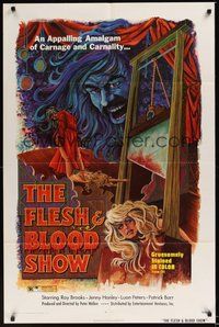 7d300 FLESH & BLOOD SHOW 1sh '73 wild artwork of guillotine, sexy girl & bearded man!