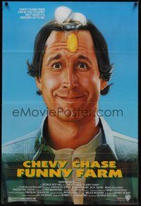 7d318 FUNNY FARM 1sh '88 smiling Chevy Chase w/egg on his face by Steven Chorney!