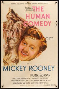 7d423 HUMAN COMEDY style C 1sh '43 close-up artwork of Mickey Rooney, from William Saroyan story!