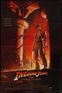 7d439 INDIANA JONES & THE TEMPLE OF DOOM 1sh '84 full-length art of Harrison Ford by Bruce Wolfe!