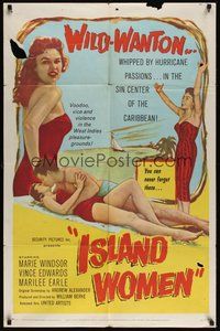 7d454 ISLAND WOMEN 1sh '58 voodoo, vice & violence, sexy tropical wild-wanton Marie Windsor!