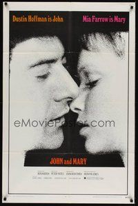 7d466 JOHN & MARY 1sh '69 super close image of Dustin Hoffman about to kiss Mia Farrow!