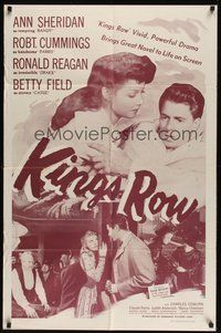 7d485 KINGS ROW 1sh R56 Ann Sheridan holds Ronald Reagan who asks Where's the rest of me!