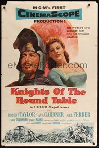 7d487 KNIGHTS OF THE ROUND TABLE 1sh '54 Robert Taylor as Lancelot, sexy Ava Gardner as Guinevere!