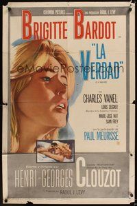 7d490 LA VERITE Spanish/U.S. 1sh '61 super sexy Brigitte Bardot, Henri-Georges Clouzot, The Truth!